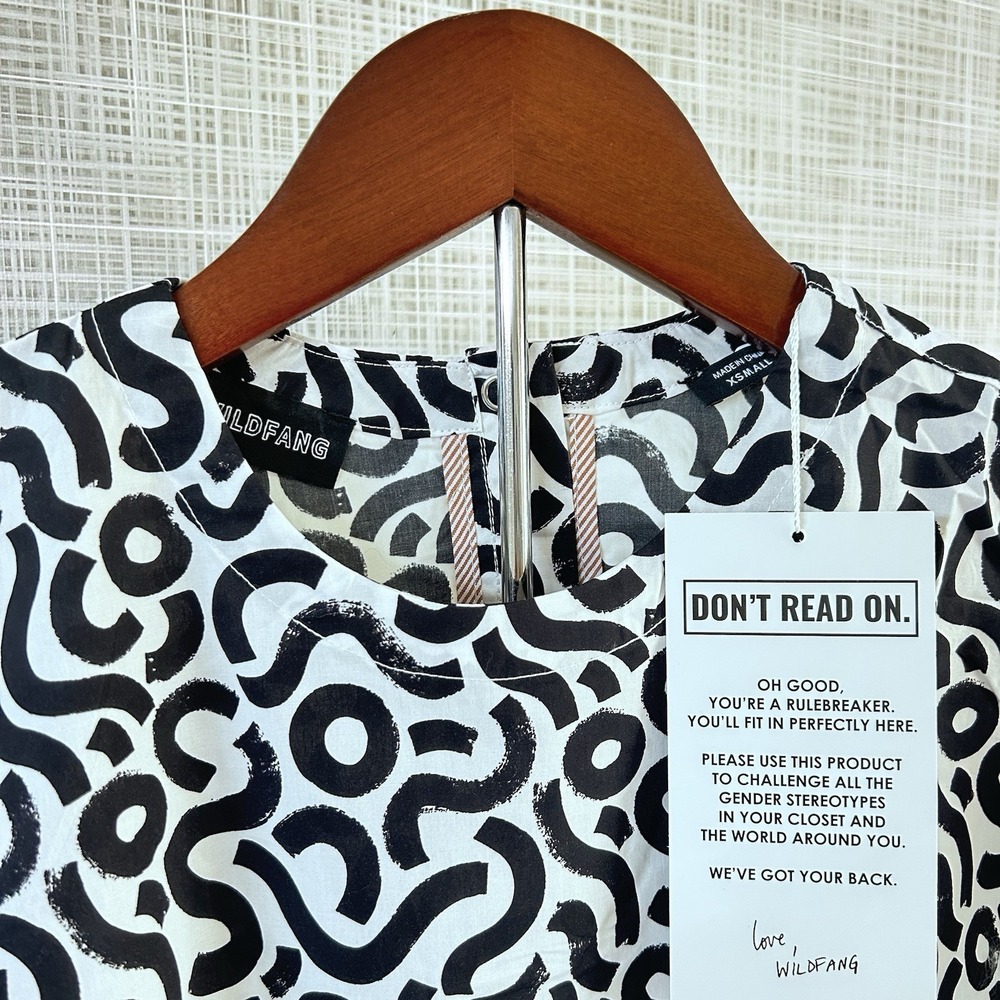 Wildfang The Essential Boxy Top Black‎ White Squiggle Patterned Top XS New! BBB - Picture 4 of 8